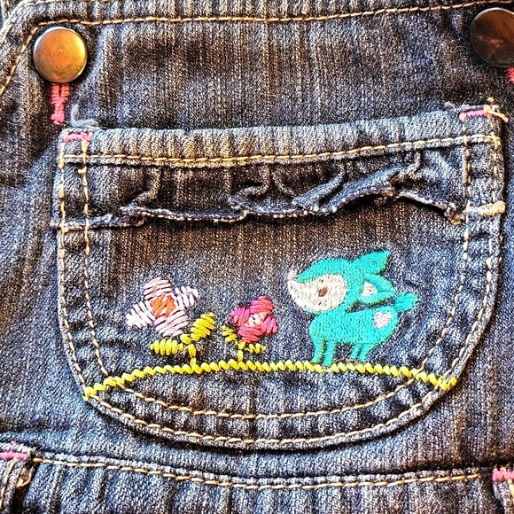 Denim dark wash embrodiered overalls - Picture 4 of 8